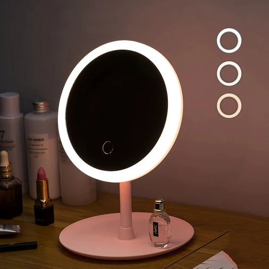 Rechargeable LED Makeup Mirror Vanity Mirror With Stand 90 Degree Swivel & Touch Screen Dimming